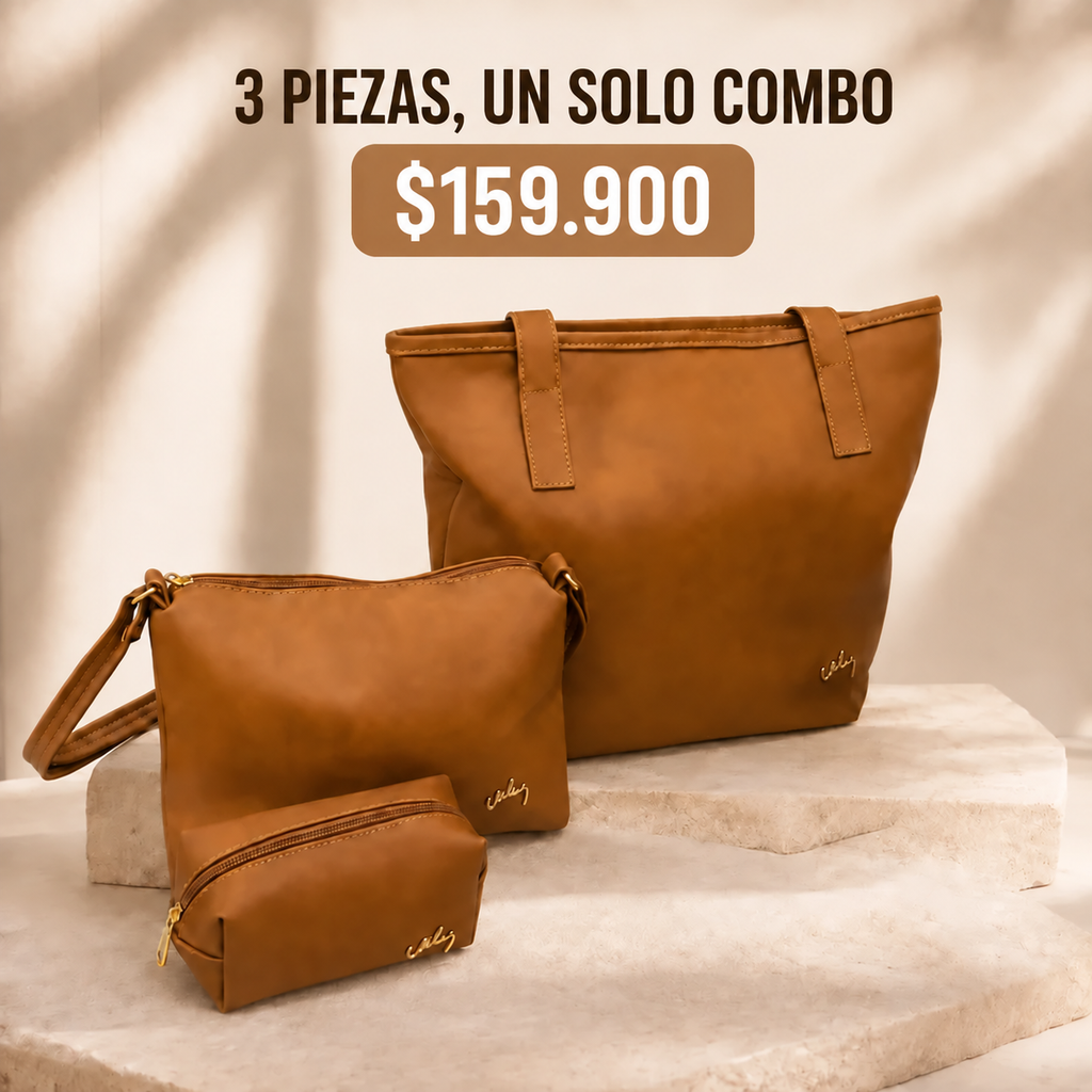 Combo Elegancia 3 en 1 – Bolso, Cartera y Cosmetiquera