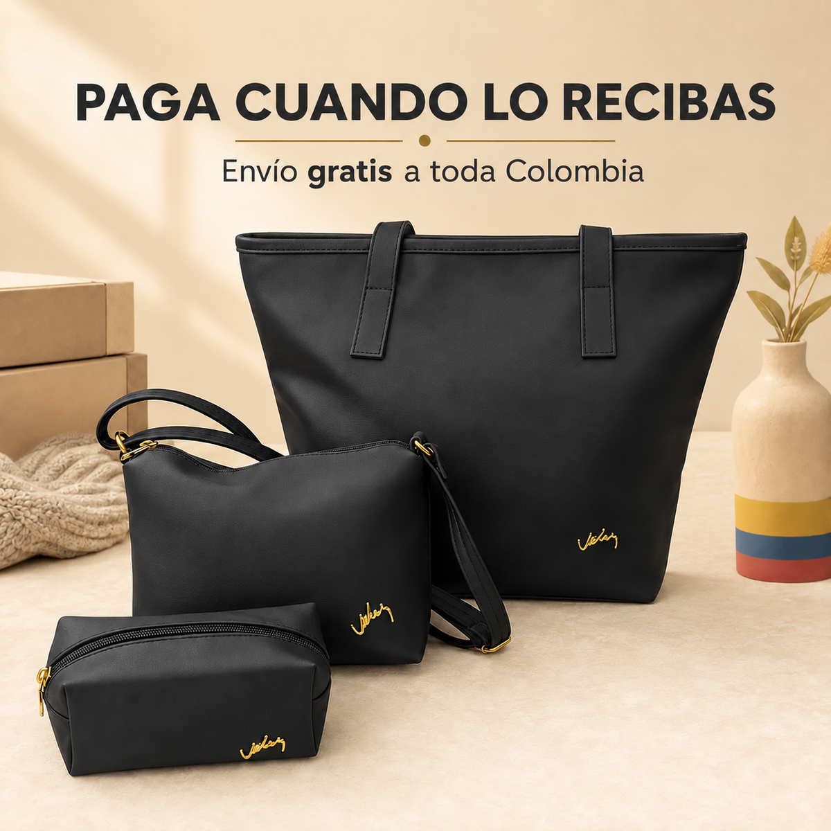Combo Elegancia 3 en 1 – Bolso, Cartera y Cosmetiquera