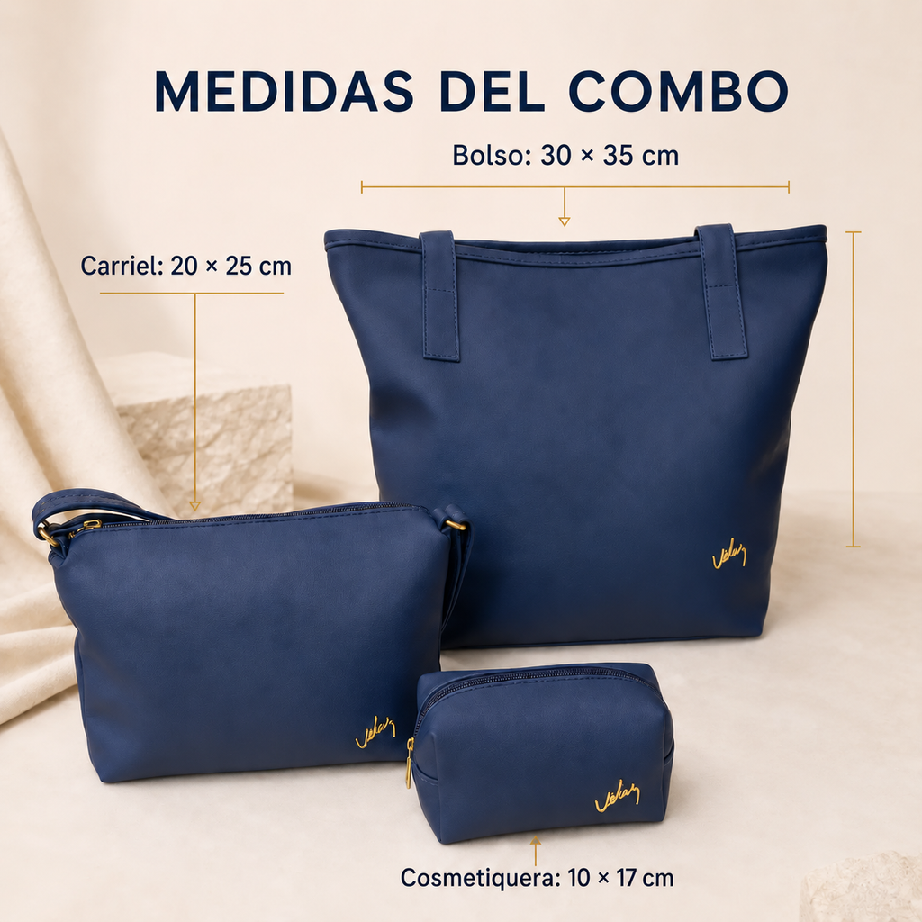 Combo Elegancia 3 en 1 – Bolso, Cartera y Cosmetiquera
