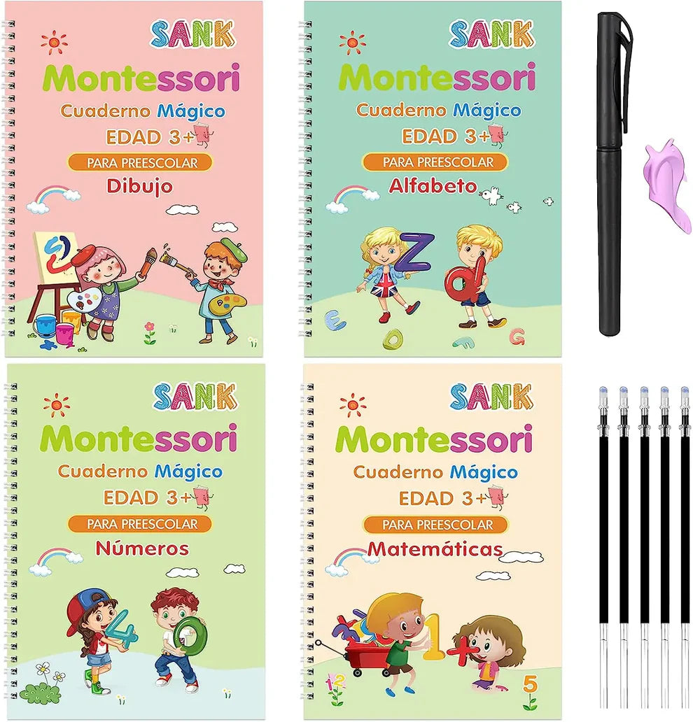 KIT DE 4 CUADERNOS REUTILIZABLES CALIGRAFIA