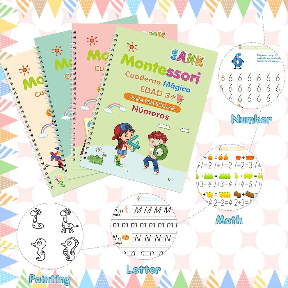 KIT DE 4 CUADERNOS REUTILIZABLES CALIGRAFIA