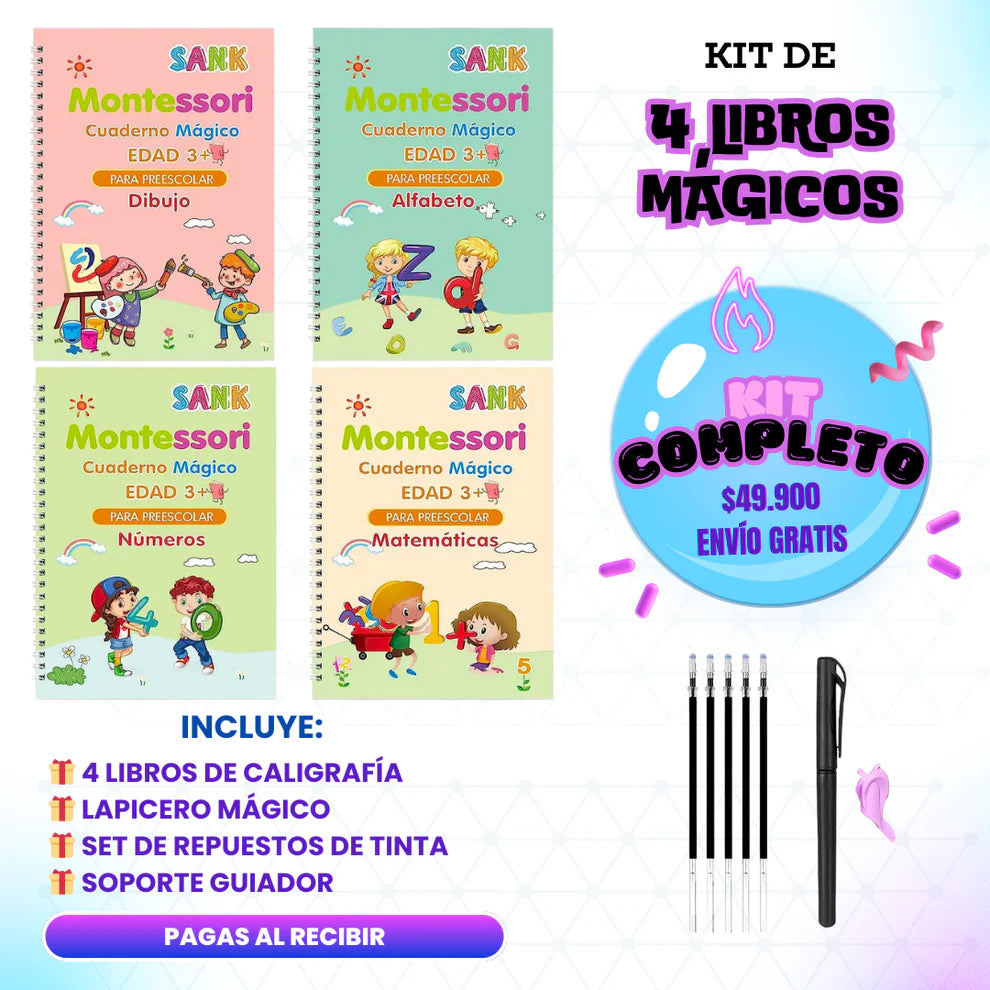 KIT DE 4 CUADERNOS REUTILIZABLES CALIGRAFIA