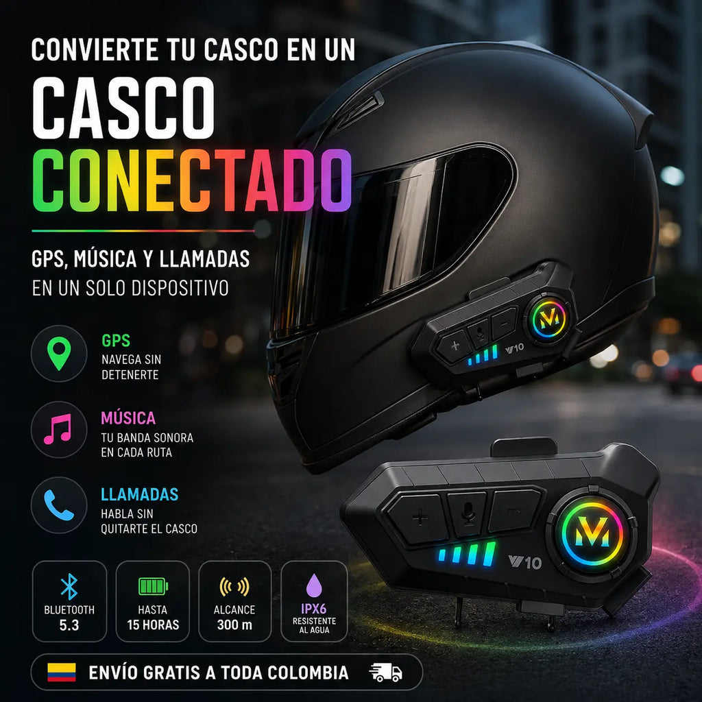V10 MotoConnect Pro — Intercomunicador Bluetooth para Casco