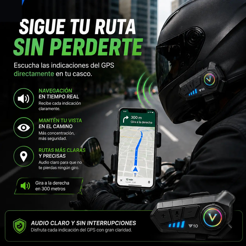 V10 MotoConnect Pro — Intercomunicador Bluetooth para Casco