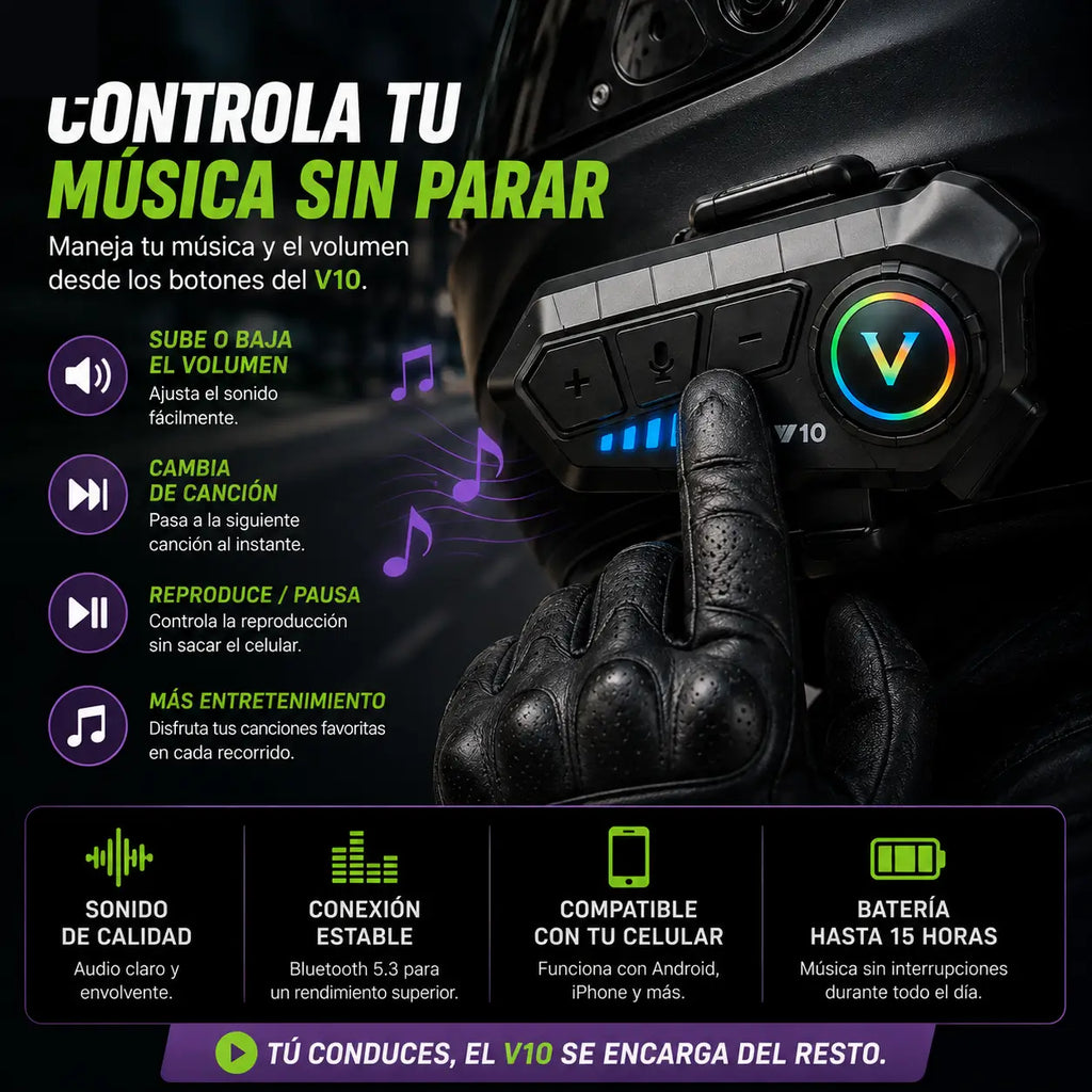 V10 MotoConnect Pro — Intercomunicador Bluetooth para Casco