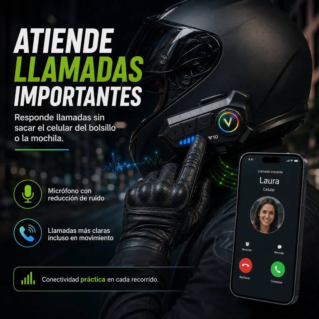 V10 MotoConnect Pro — Intercomunicador Bluetooth para Casco