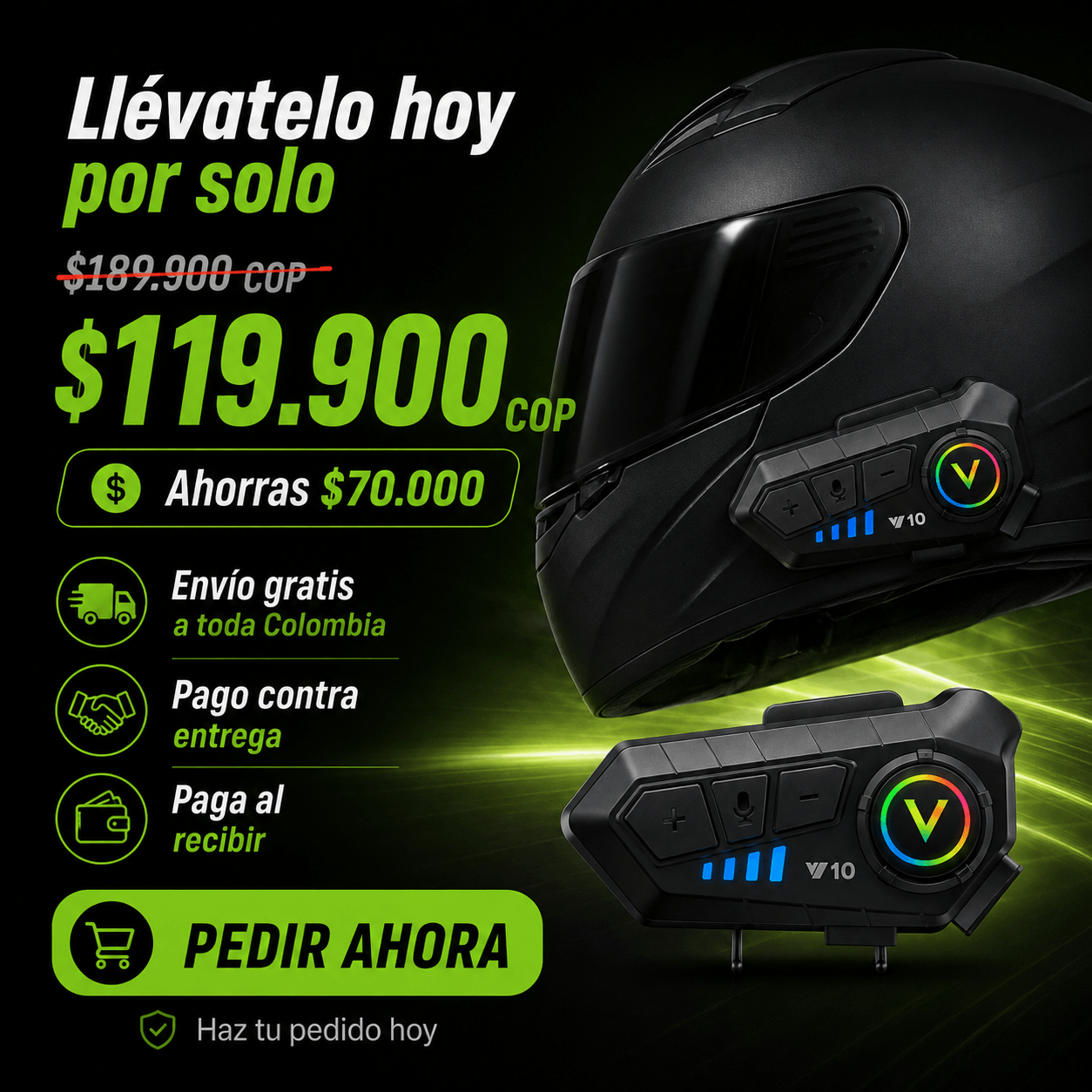 V10 MotoConnect Pro — Intercomunicador Bluetooth para Casco
