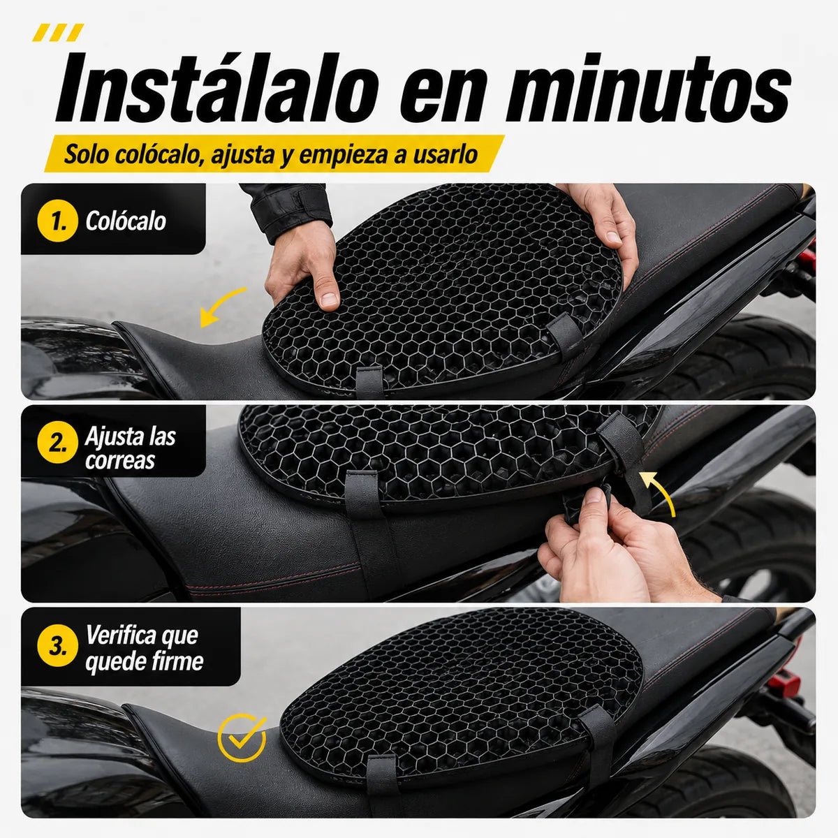Instalación rápida del cojín de gel para moto