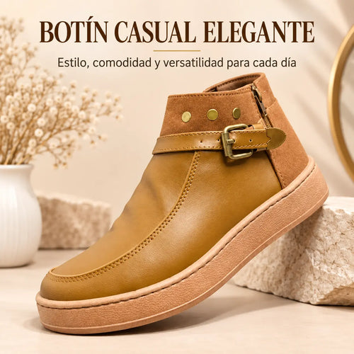 Botín casual elegante para mujer color miel