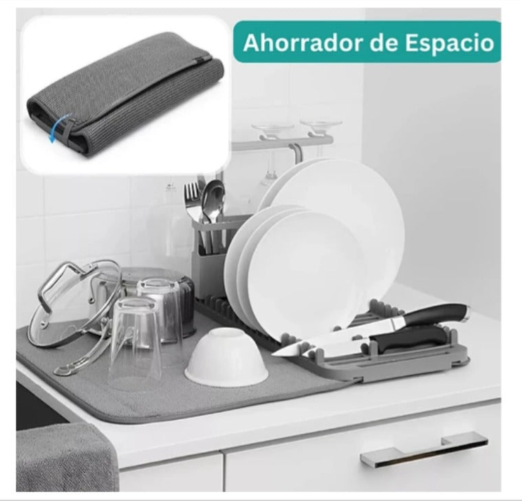 Escurridor De Trastes Mini Con Tapete Microfibra Absorbente 33 X 50.8 Cm