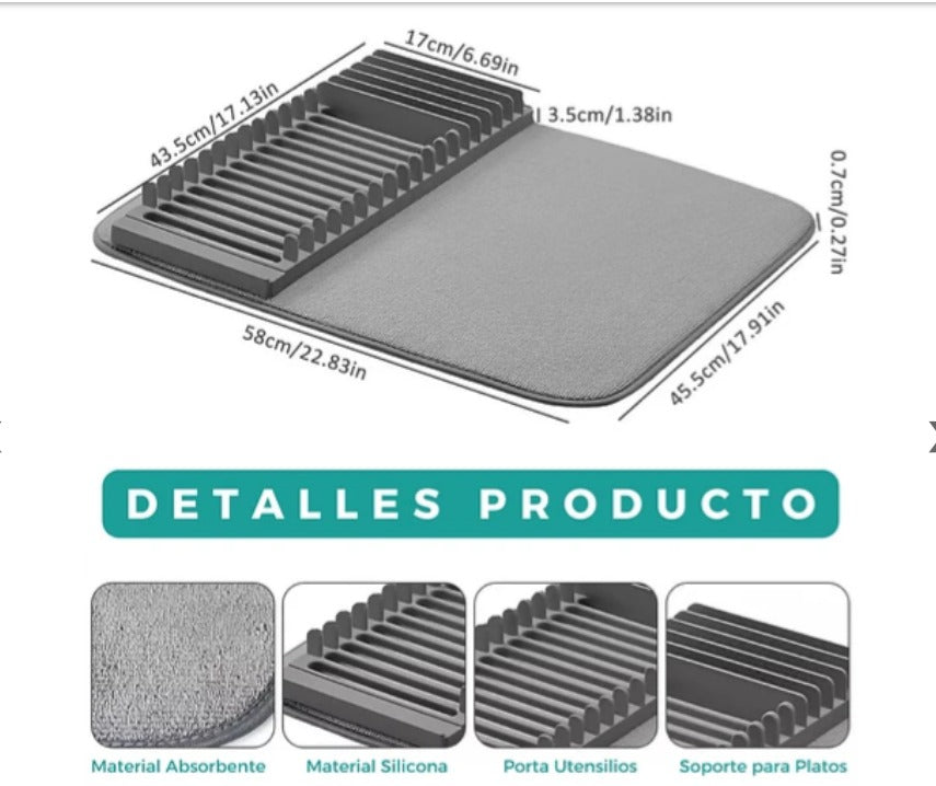 Escurridor De Trastes Mini Con Tapete Microfibra Absorbente 33 X 50.8 Cm