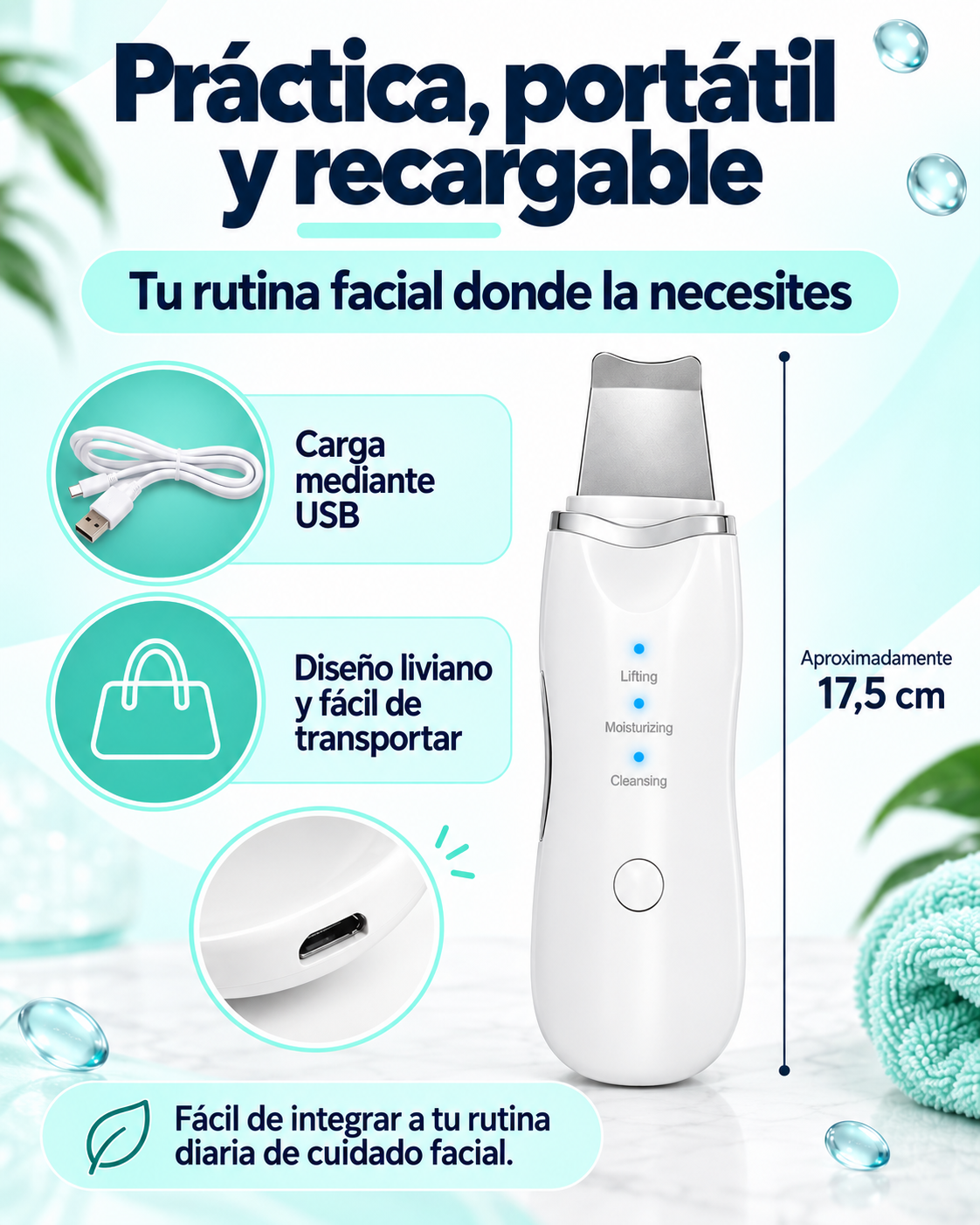 Descripción 5 — Práctica, portátil y recargable
