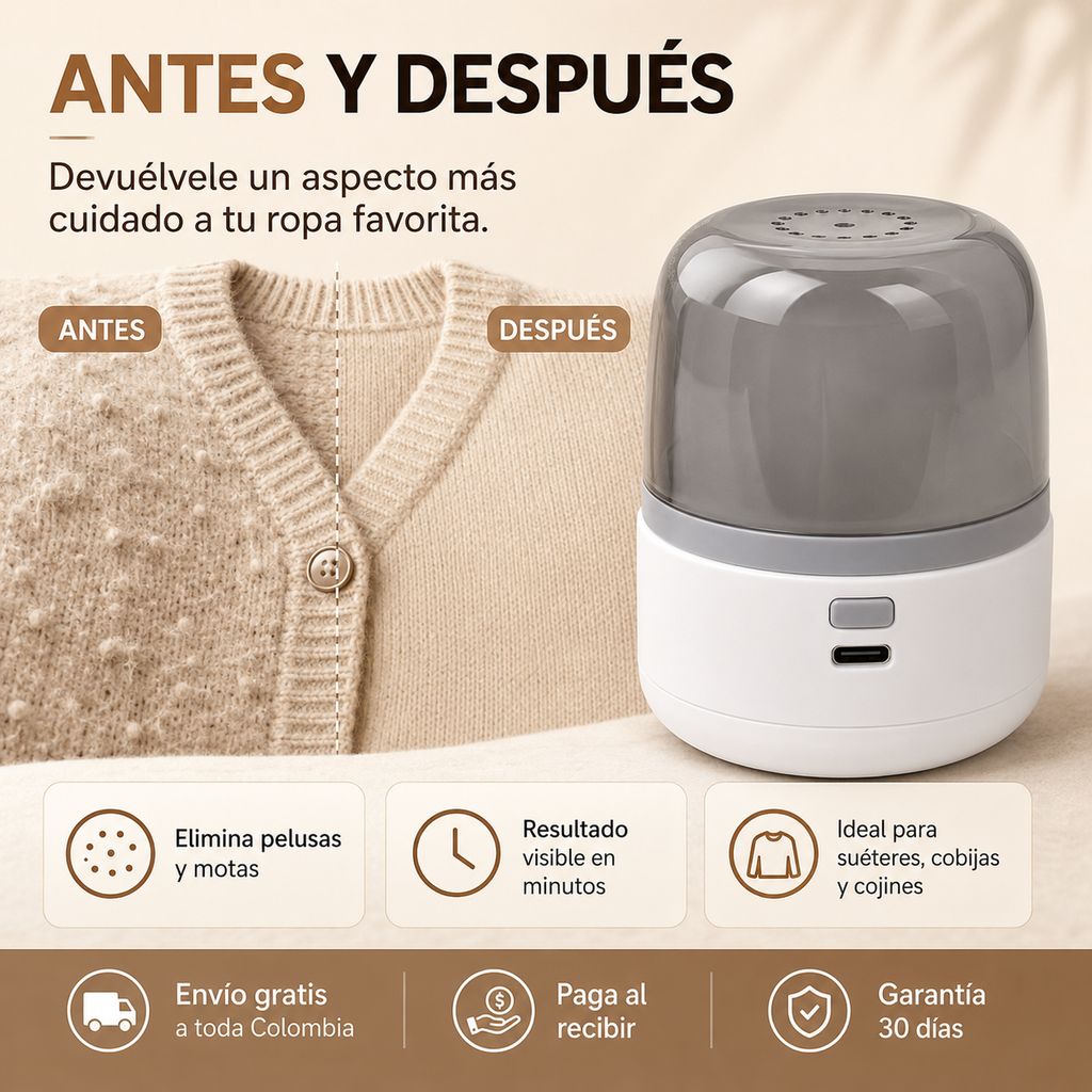 Antes y después con RenovaTex Pro removedor de pelusas