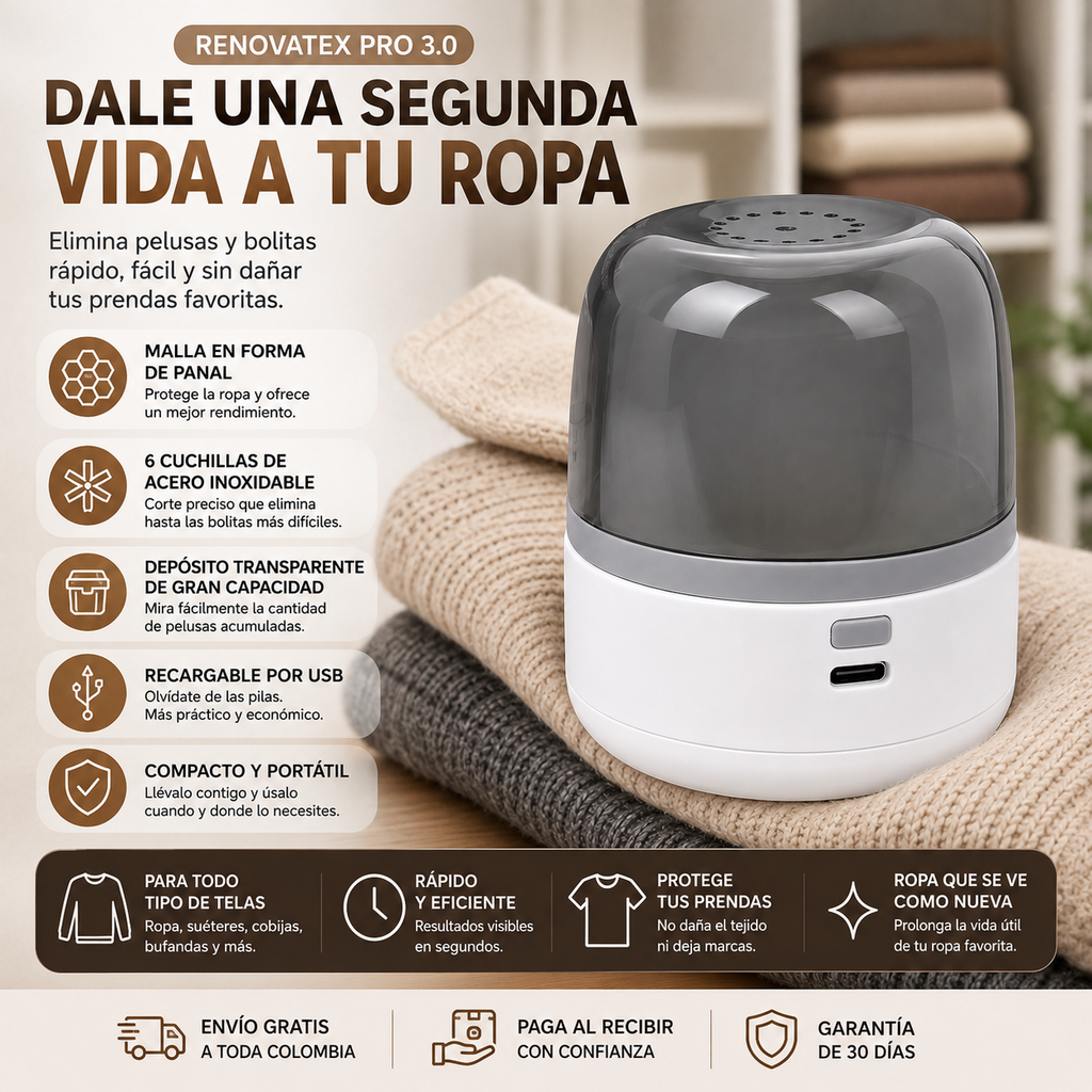 RenovaTex Pro 3.0 removedor eléctrico de pelusas y motas